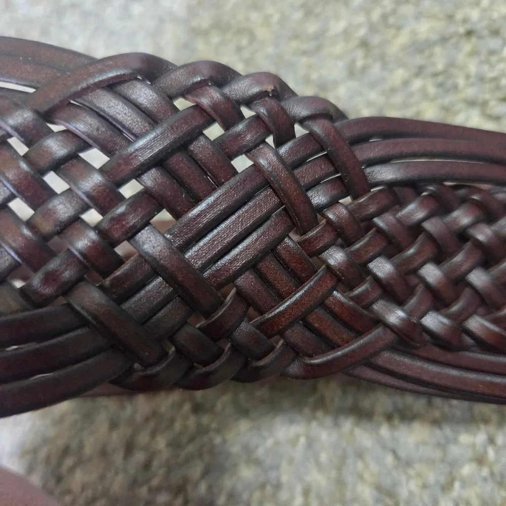 Target Dark Brown Braided Bonded Leather Belt XL Bronze Buckle 061060559 2
